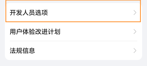 荣耀系统和更新页面，橙色框标出开发人员选项入口